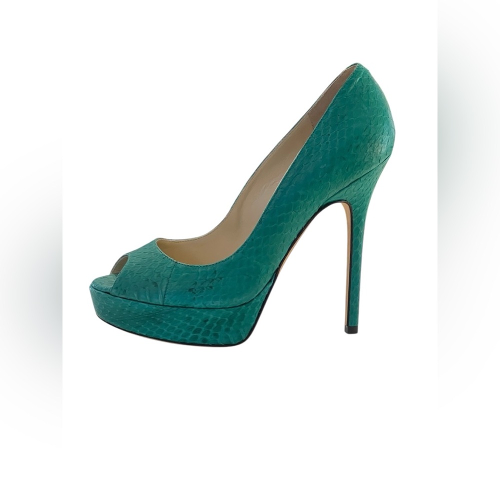 jimmy Choo green  platform peep toe python pum